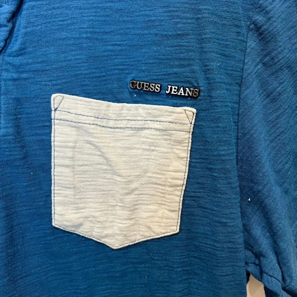 Guess Mens Henley Shirt Slub Knit Pocket Blue XL - Picture 2 of 8
